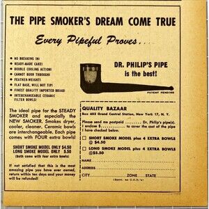 Quality Bazaar "Dr. Philip's Pipe: Is the Best!" Vintage Print Ad 1956